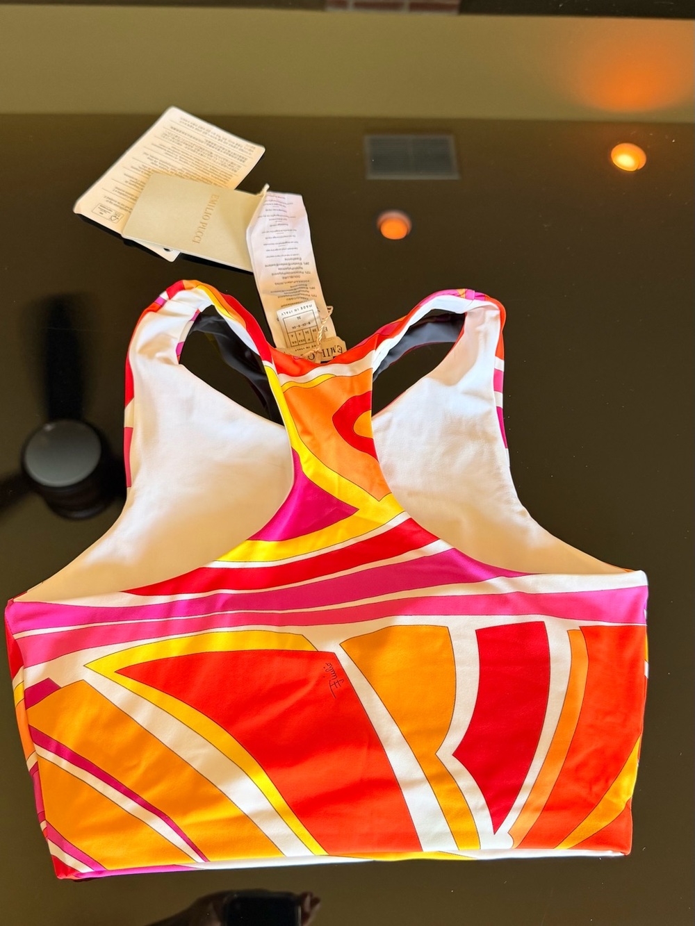 EMILIO PUCCI - Pink Orange Yellow Swirl Racerback Crop Top - Picture 8 of 10